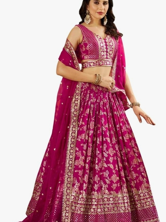 Delisa Fashions Dresses & Skirts - Fuchsia Embroidered A-Line Lehenga Set SZ 38 (Med)